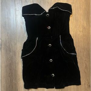 80s Victor Costa For Saks Fifth Avenue Black Velvet Strapless Dress Sz 10